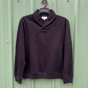 Men's Shawl Collar Black Fleece Sweatshirt Size M